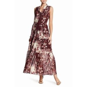 NWT ECI Women’s Floral Print Tie Neck Maxi Dress 8